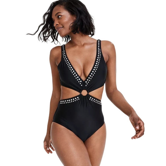 Bar III Women's Tell Me About It Stud One-Piece Swimsuit In Black