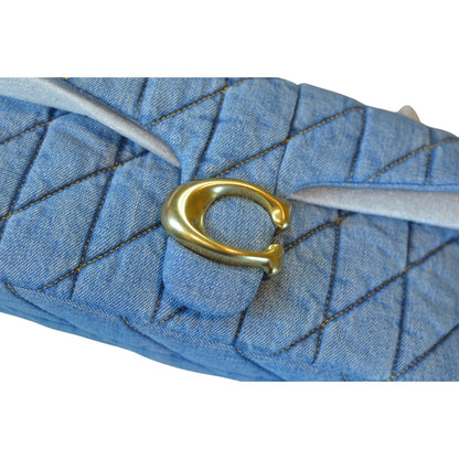 COACH Women's "Tabby 26" Quilted Denim Shoulder Bag in Brass & Indigo Blue