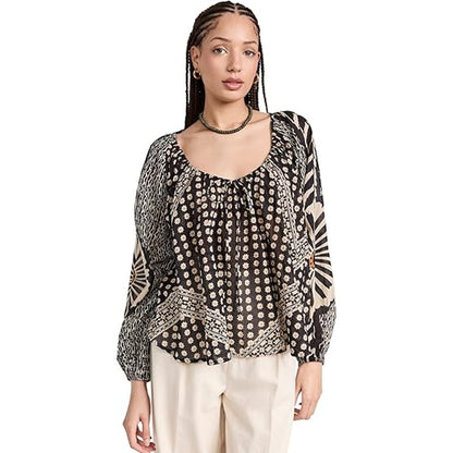 Free People Women's Elena Printed Blouse In Black Tan