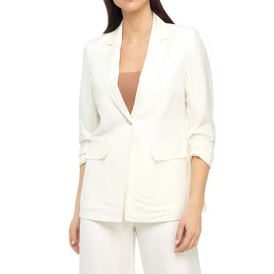 Anne Klein Women's One-Button Scrunch Sleeve Blazer Jacket in Bright White