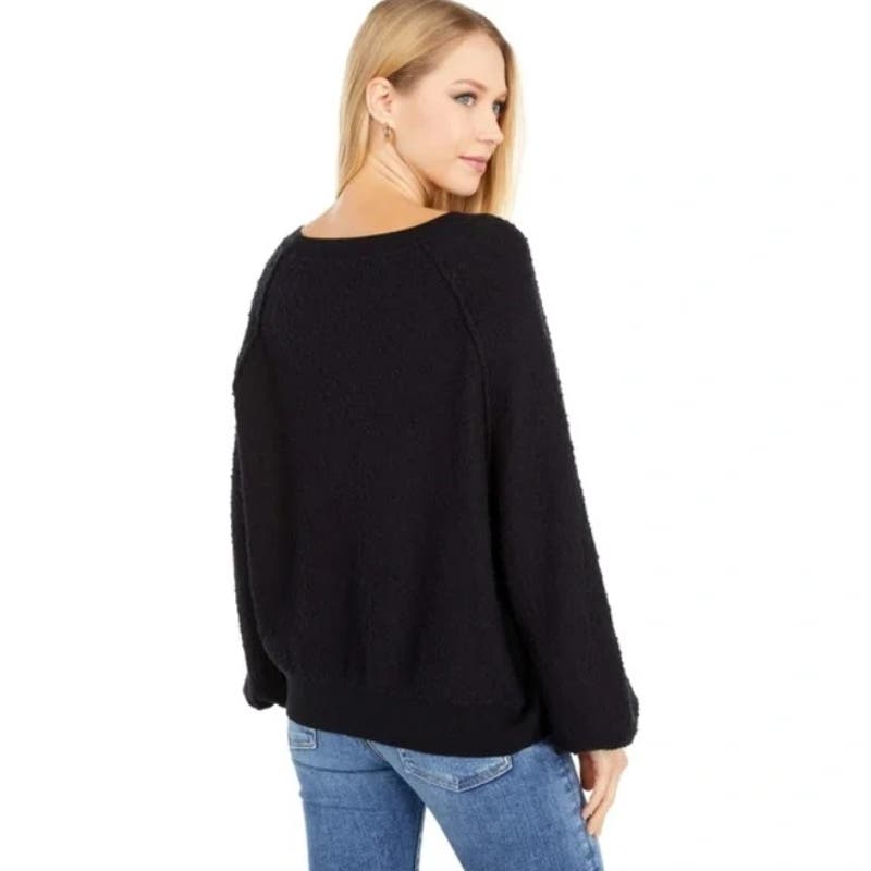 Free People Found My Friend Textured Sweater Black