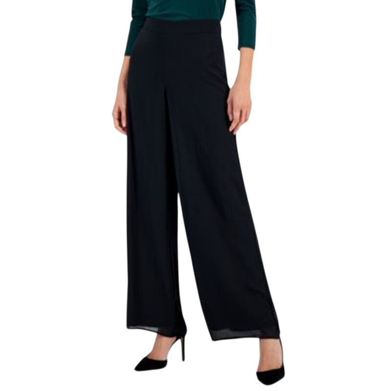 Anne Klein Women's High-Rise Pull-On Wide Leg Pants in Black
