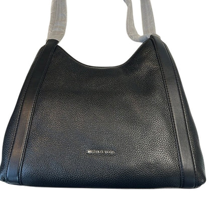 MICHAEL KORS Black "Rosemary" Large Pebbled Leather Shoulder Bag, Gold Hardware