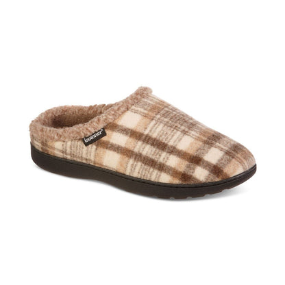 ISOTONER Men's Plaid Hoodback Slippers in Khaki Plaid