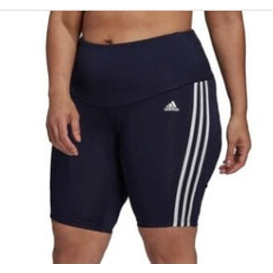 ADIDAS Navy Blue Biker Shorts w/ White Stripes, High Waisted, Size 3X, NWT