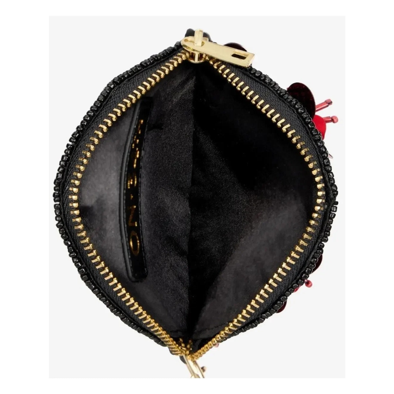 On 34th Black Red Floral Hand Beaded Round Coin Purse
