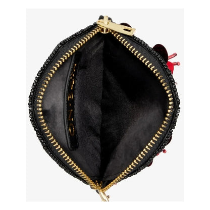 On 34th Black Red Floral Hand Beaded Round Coin Purse
