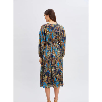 Tahari Printed Long Sleeve Royal Paisley Dress
