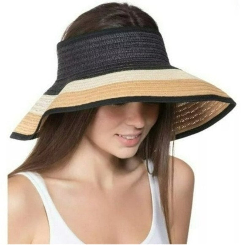 INC International Concepts Black & Tan Woven Sun Hat, Adjustable, NWT!