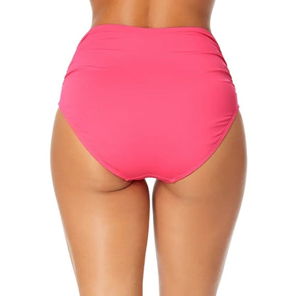 Anne Cole Live in Color Convertible High Waist Shirred Swim Bottom in Pink Punch
