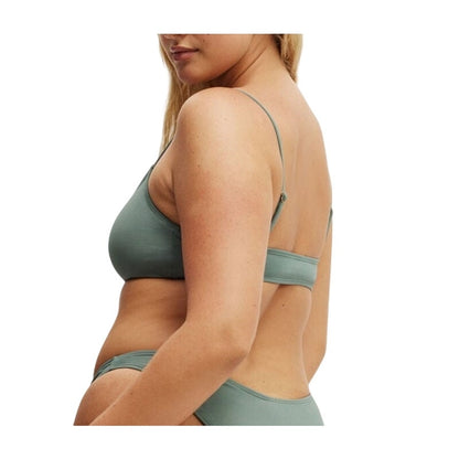 Cotton On Women's Straight Neck Cropped Bikini Top in Dusty Khaki Green