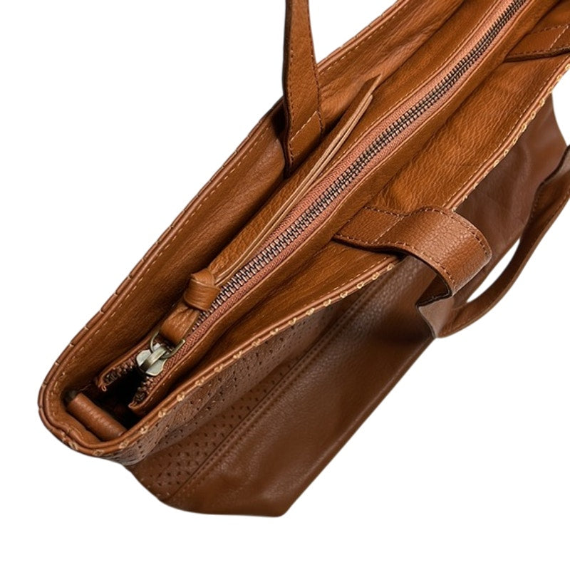 FRYE Cognac Brown Leather Tote Bag w/ Removable Strap, Double Handles, NWT!