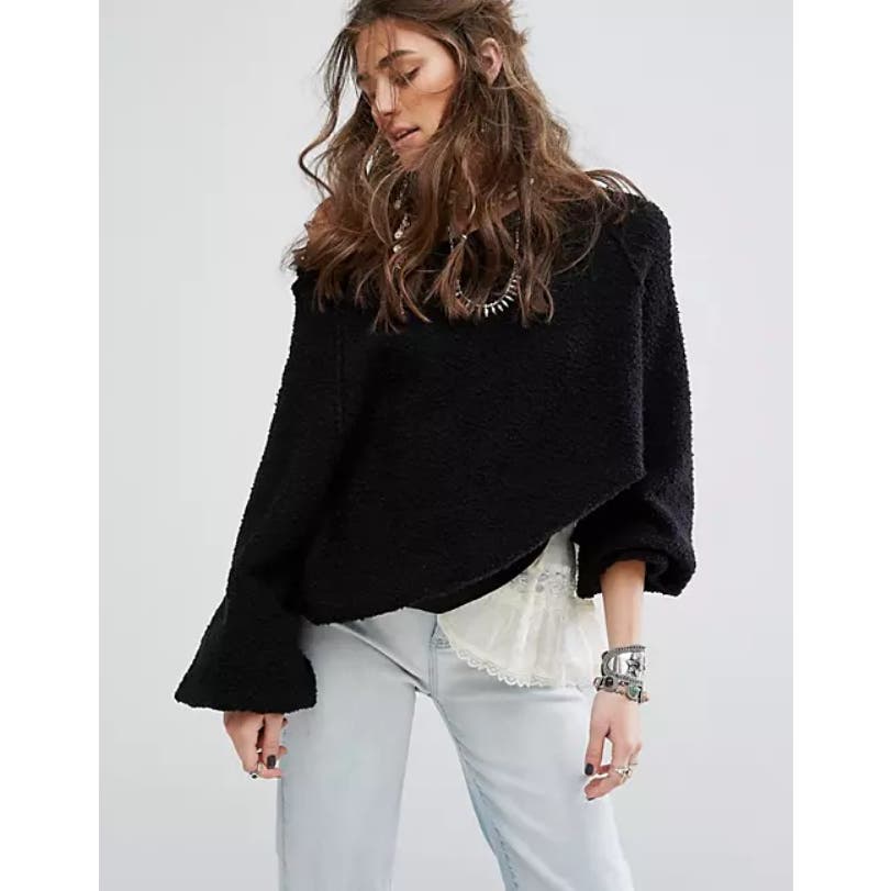 Free People Found My Friend Textured Sweater Black