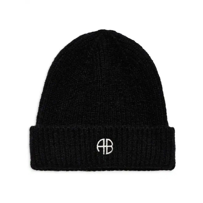 ANINE BING Elia Beanie in Black White Logo