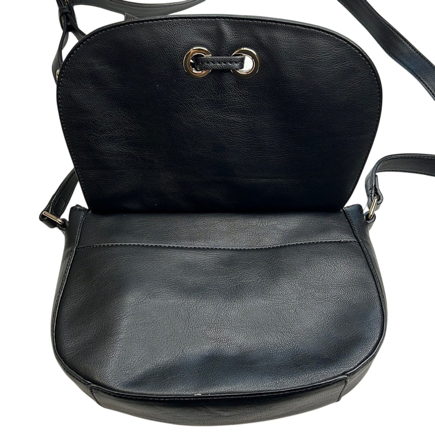Nine West Black Leather Floral “Evelina” Saddle Bag, Gold Eyelet Details, NWT!