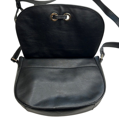 Nine West Black Leather Floral “Evelina” Saddle Bag, Gold Eyelet Details, NWT!