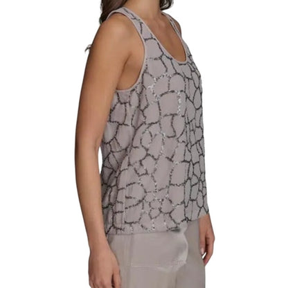 Donna Karan New York Women's Sleeveless Gauzy Sequin Embellished Top in Clay