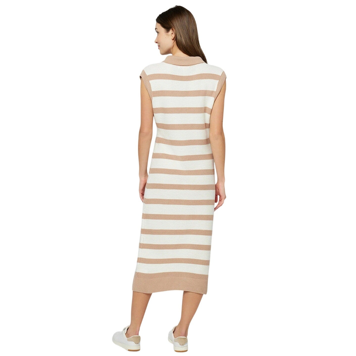 Three Dots Women's Mackenzie Duster Knit Sweater Dress in Light Beige Stripe