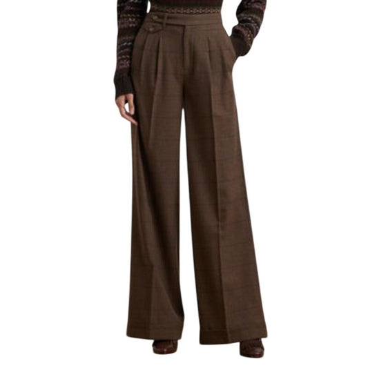 Lauren Ralph Lauren Women's Checked Pleated Wool Wide-Leg Pants in Brown