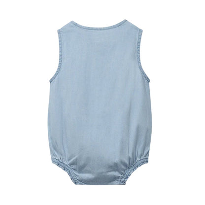 Wynken Co. Girls Chambray Denim Sleeveless Romper Bodysuit, Size 2Y
