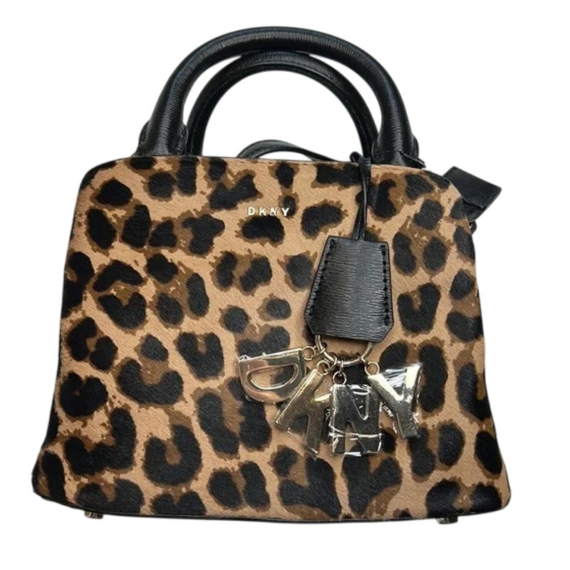 DKNY Brown & Black Leopard Print Haircalf Satchel Bag, Gold Hardware, NWT