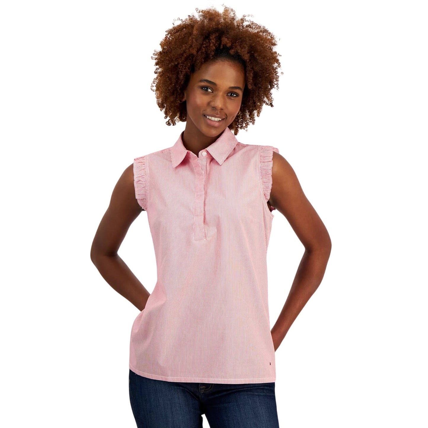 Tommy Hilfiger Women's Striped Flutter Top in Scarlet White