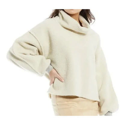 Free People Women's Elk Mountain Fleece Pullover Sweater Opal Silk Ivory