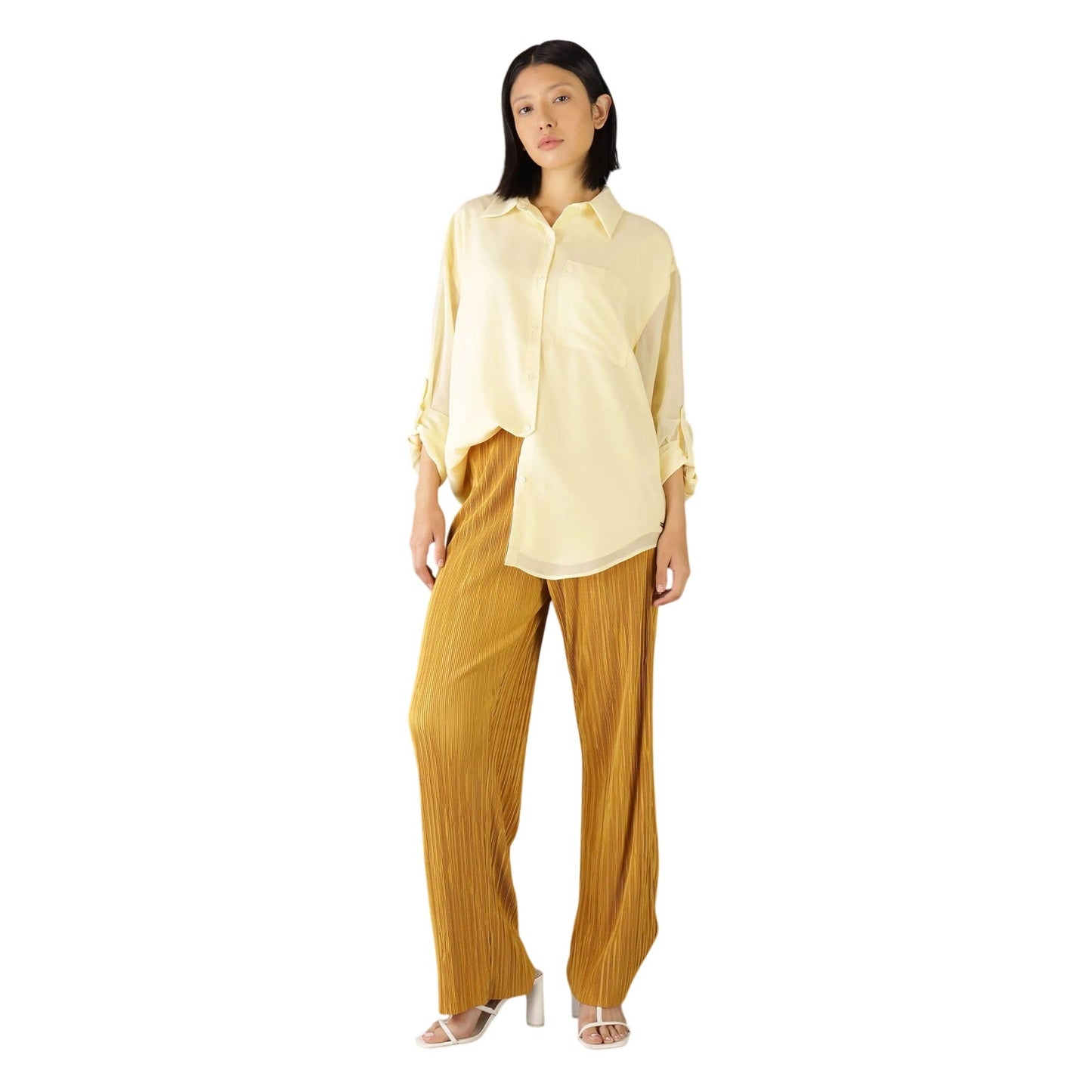 Calvin Klein Women's Plisse Pull On Pants in Gold Ice