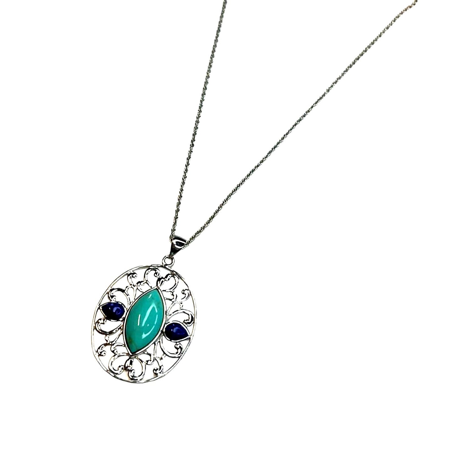 R. H. Macy Silver, Turquoise & Lapis Filigree Necklace, NWT!