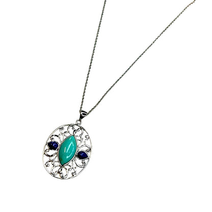 R. H. Macy Silver, Turquoise & Lapis Filigree Necklace