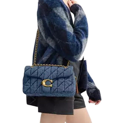 COACH Women's "Tabby 26" Quilted Denim Shoulder Bag in Brass & Indigo Blue