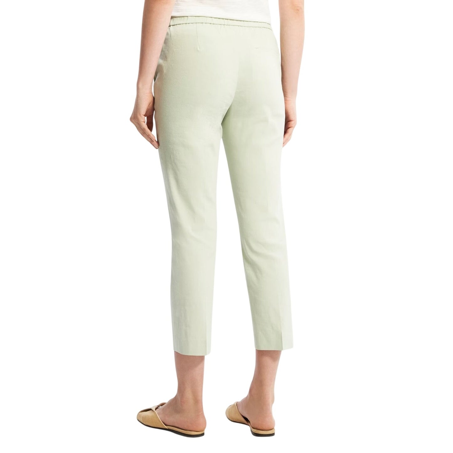 Theory Women's Slim Cropped Pull-On Pant in Stretch Linen In Mint, Size 30