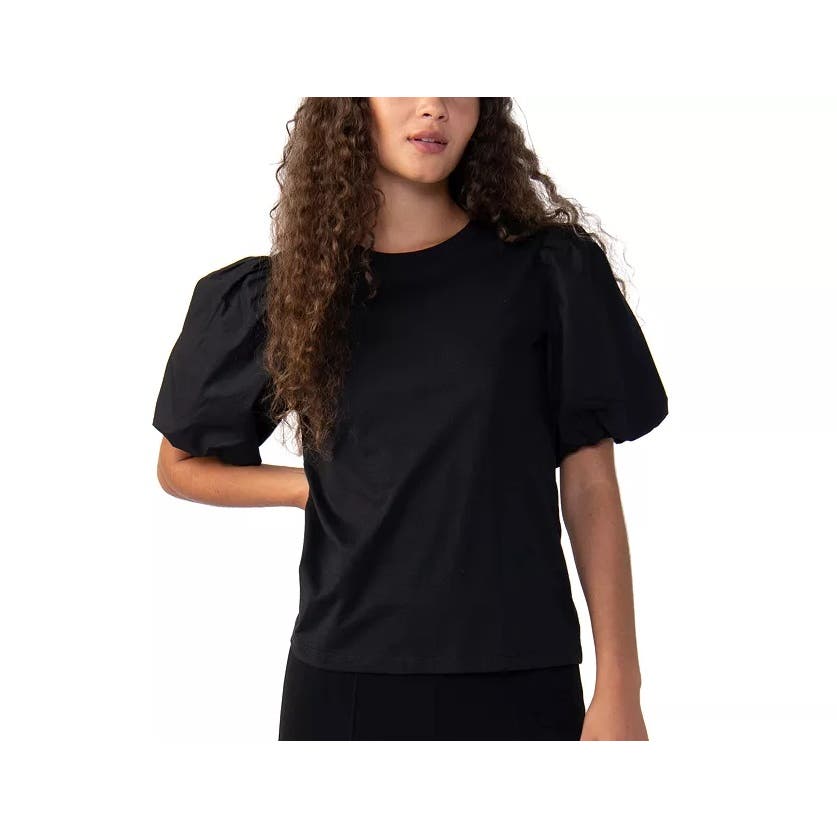 SANCTUARY Women's Dream State Cotton Puff-Sleeve Tee Black, Size Small