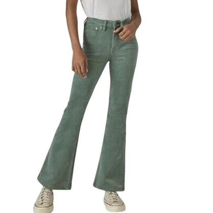 Lucky Brand Ladies High Rise "Stevie" Flare Jeans in Sage Green Corduroy