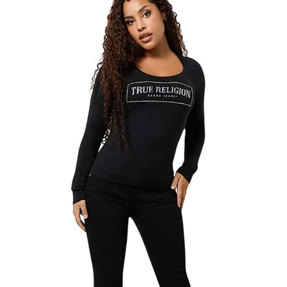 True Religion Women's Arch Logo Embellished Sweater in Jet Black
