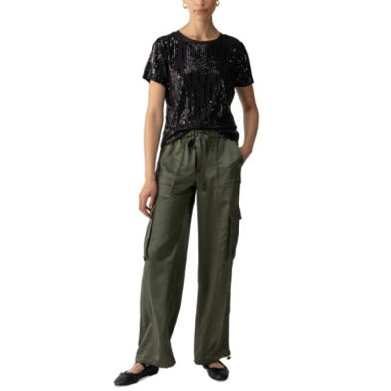 Sanctuary Women's Perfect Short-Sleeve Sequin Stripe Top in Black