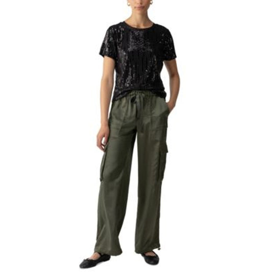 Sanctuary Women's Perfect Short-Sleeve Sequin Stripe Top in Black