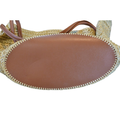 Bottega Veneta Women's "Arco" Raffia Tote in Tan with Leather Pouch