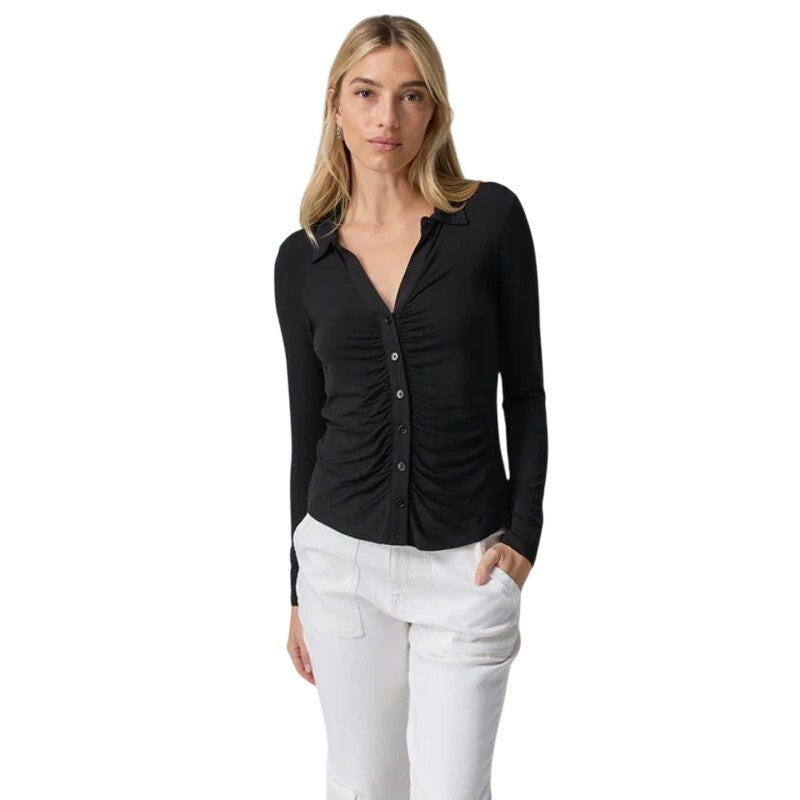 Sanctuary Women's "Dreamgirl" Knit Button Up Top in Black
