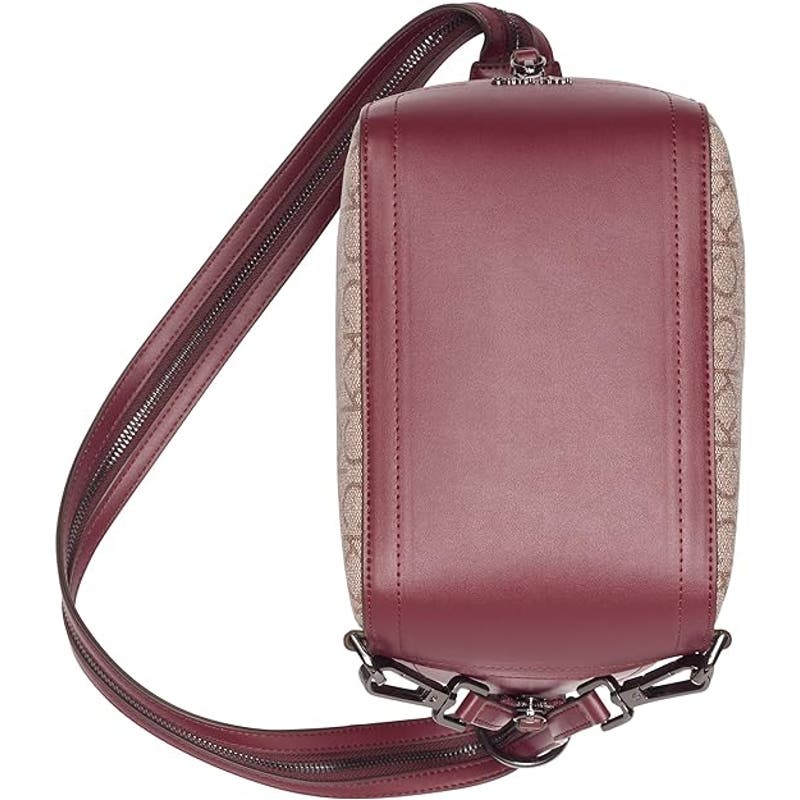 CALVIN KLEIN Medium Moss Signature Convertible Sling Bag In Rouge Red & Tan