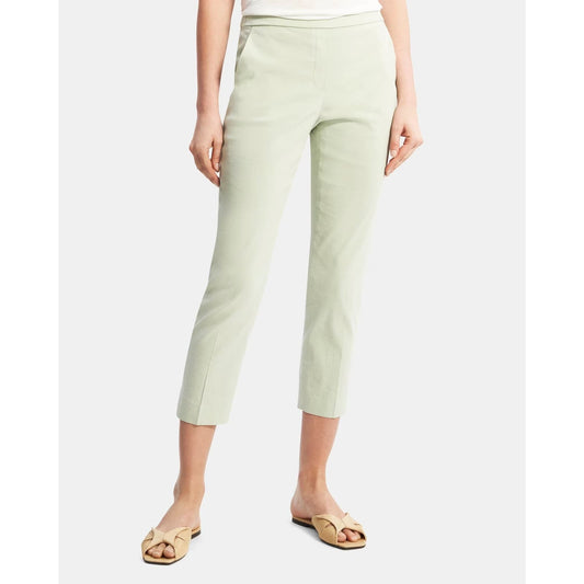 Theory Slim Cropped Pull-On Pant in Stretch Linen In Mint, Size 30