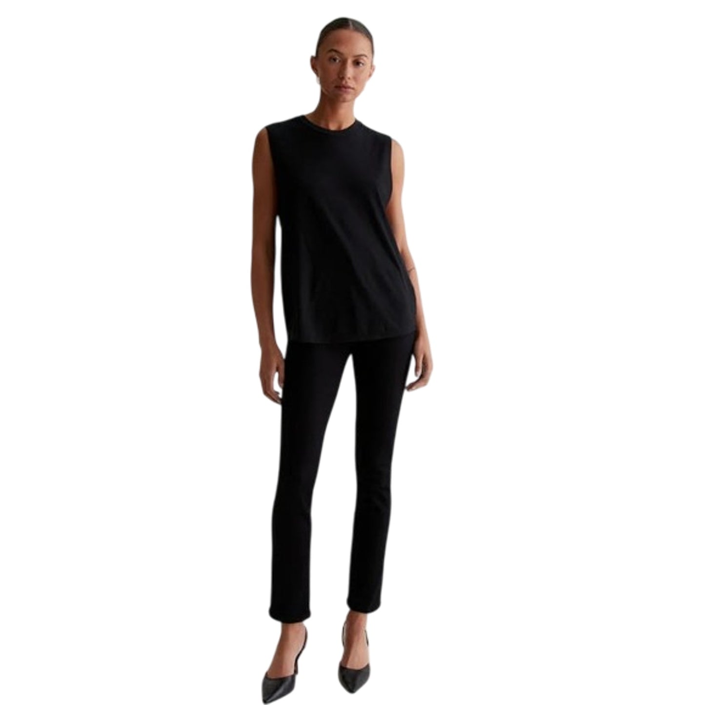 Ag Jeans Mari Extended VELVET HIGH-RISE SLIM STRAIGHT SUPER BLACK, 27