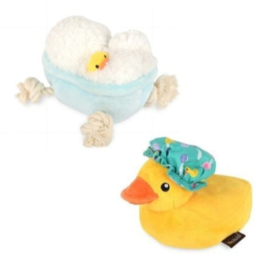 P.L.A.Y. Rub-a-Dub Tub Plush Dog Toy Blue White/Yellow Duck  Plush, 2 Pack