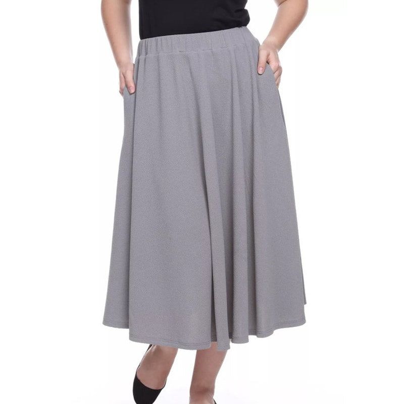 White Mark Women's Plus Size Flared Midi Skirt in Grey