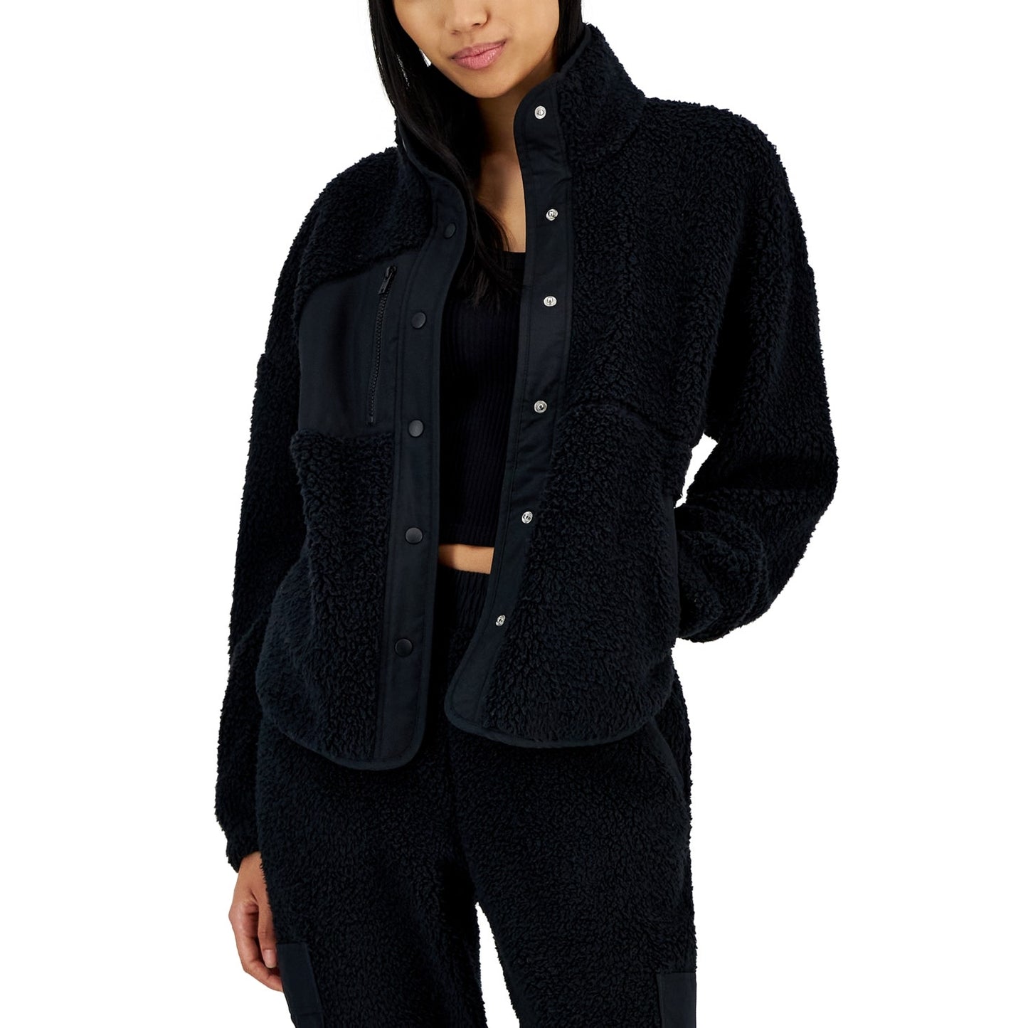 Hippie Rose Juniors Snap-Front Shacket in Black