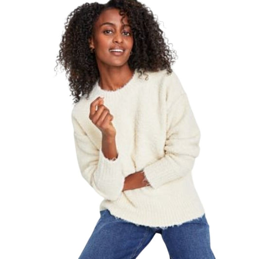 On 34th Women's Boucle Crewneck Pullover Sweater in Alabaster Cream