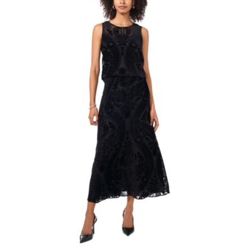 Vince Camuto Women's Flocked-Print Sleeveless Top in Rich Black
