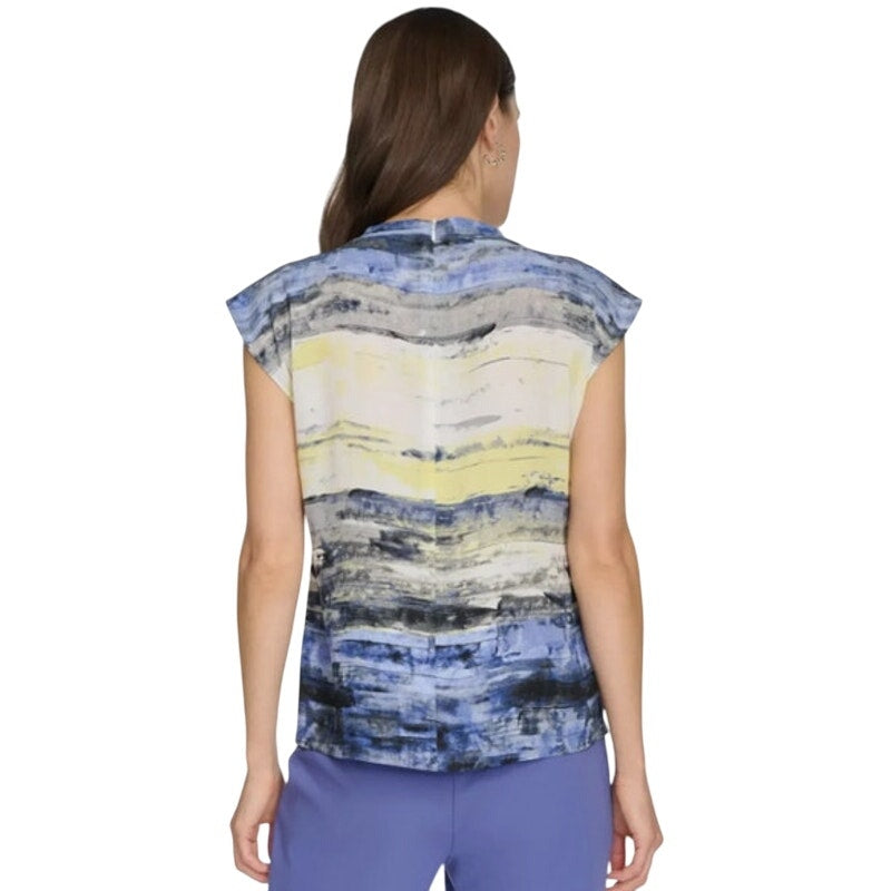 Calvin Klein Women's Sleeveless Watercolor Top in Blue & Yellow
