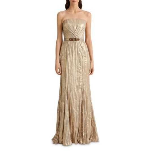 Lauren Ralph Lauren Ladies Metallic Gold Strapless Gown w/ Belt, Size 10, NWT!