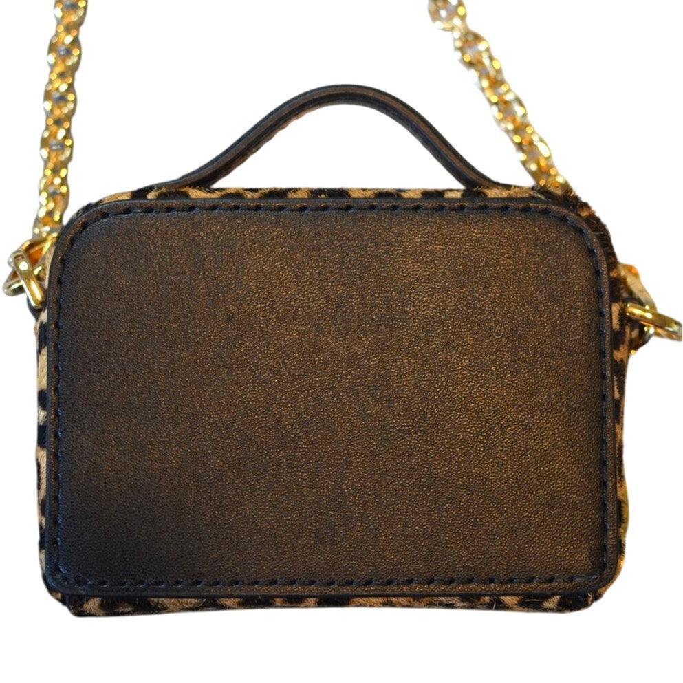 MICHAEL Michael Kors "Estelle" Micro Leather Trunk Crossbody Bag in Leopard Tan